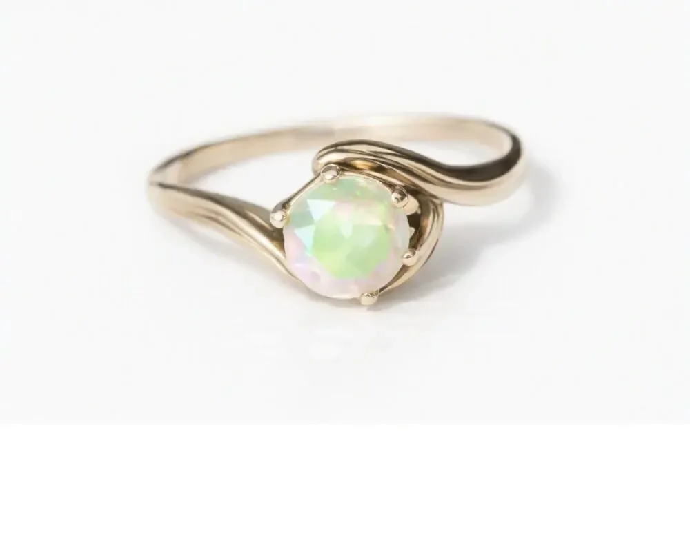 Sterling Silver Aurora Borealis Round Cut Ring Size 8.5